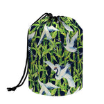 Watercolor Crane Bird Pattern Print Drawstring Makeup Bag