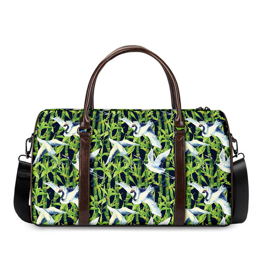 Watercolor Crane Bird Pattern Print Duffle Bag