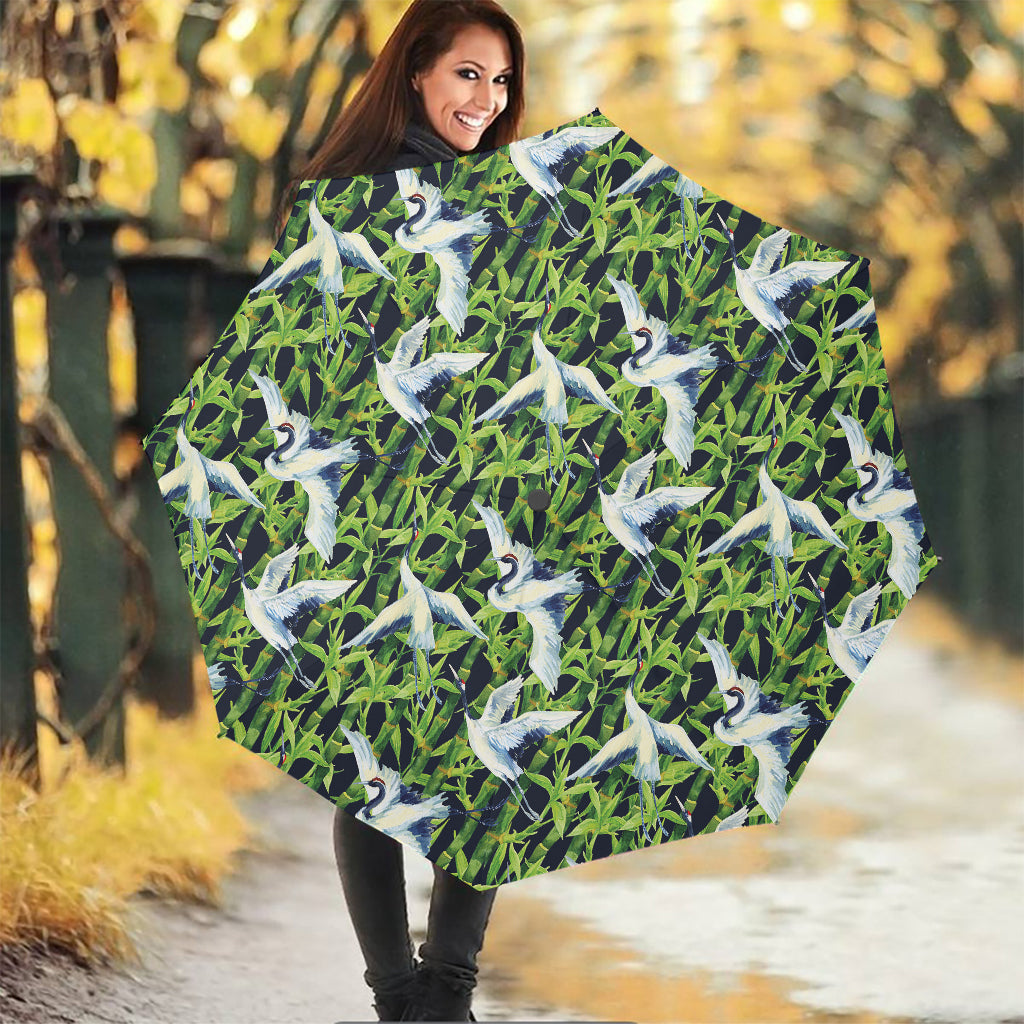 Watercolor Crane Bird Pattern Print Foldable Umbrella