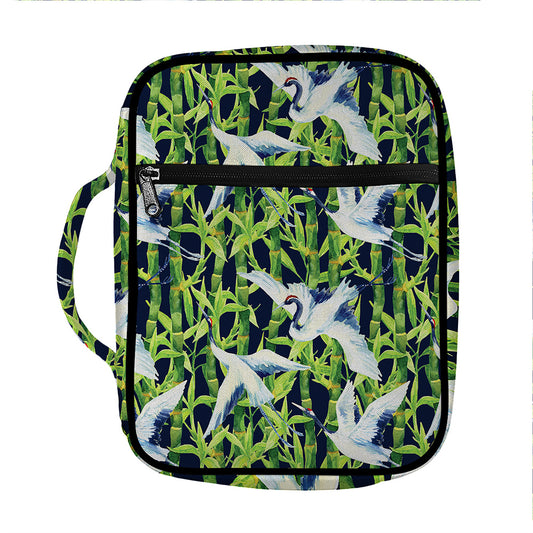 Watercolor Crane Bird Pattern Print Front Pocket Bible Bag