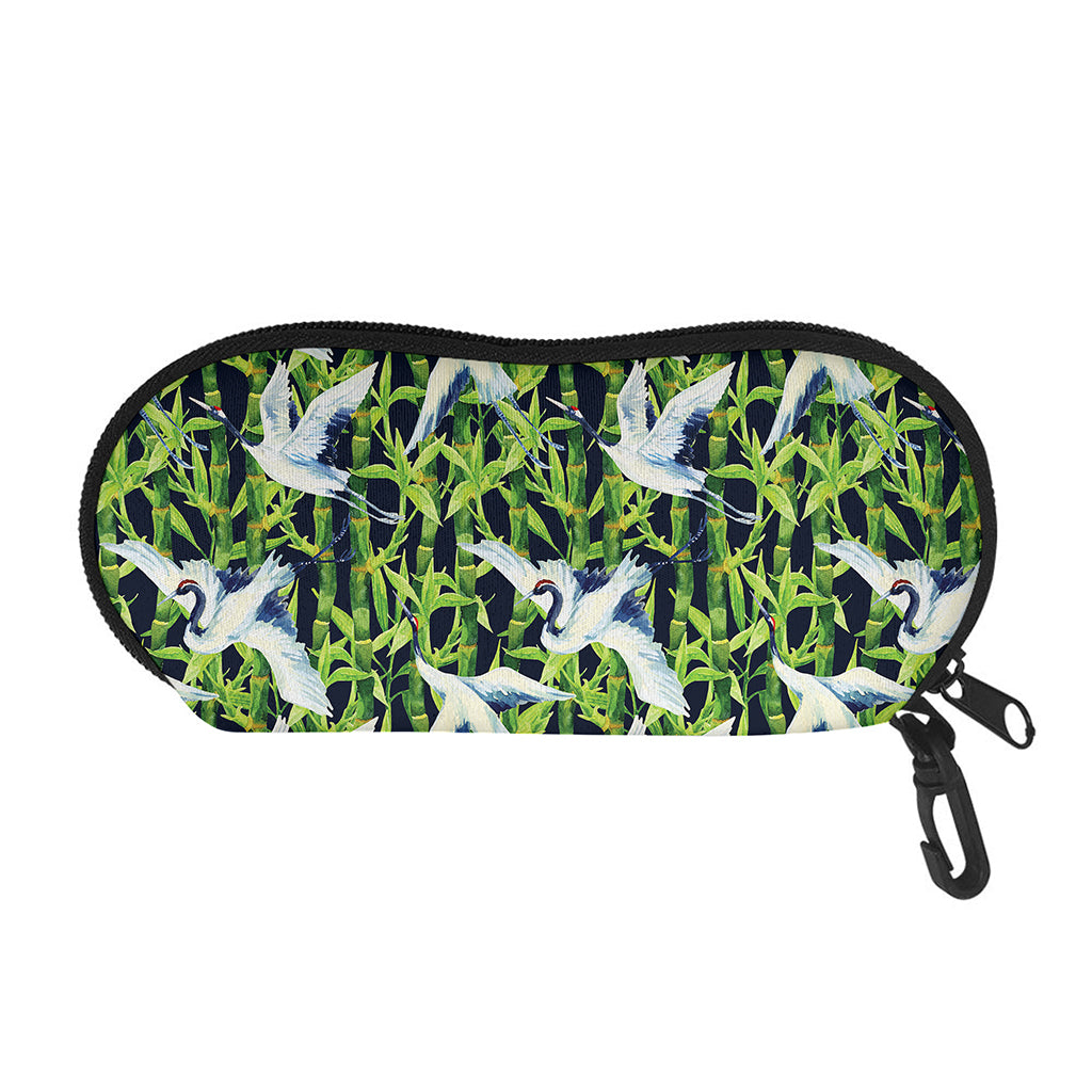 Watercolor Crane Bird Pattern Print Glasses Case