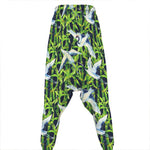 Watercolor Crane Bird Pattern Print Hammer Pants