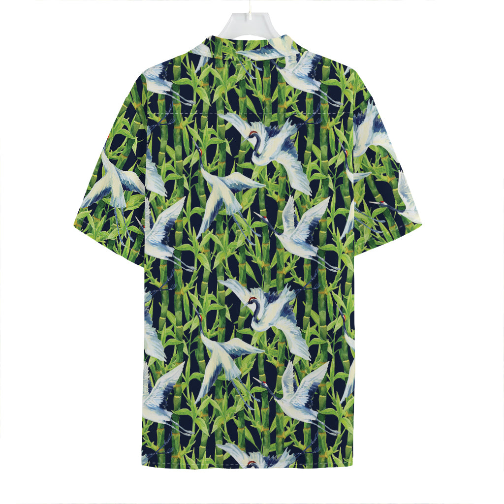 Watercolor Crane Bird Pattern Print Hawaiian Shirt