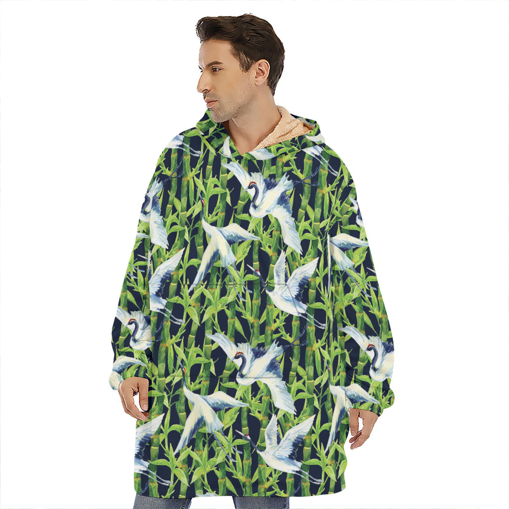 Watercolor Crane Bird Pattern Print Hoodie Blanket