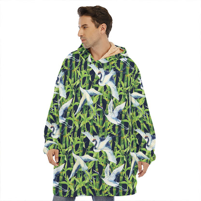 Watercolor Crane Bird Pattern Print Hoodie Blanket