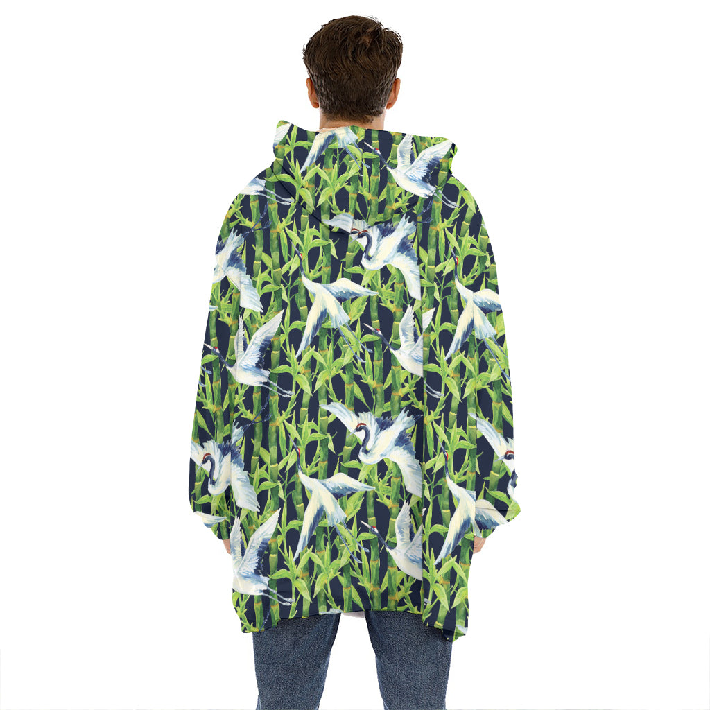 Watercolor Crane Bird Pattern Print Hoodie Blanket
