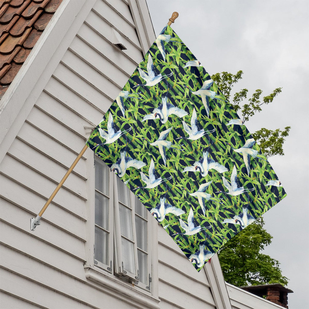 Watercolor Crane Bird Pattern Print House Flag