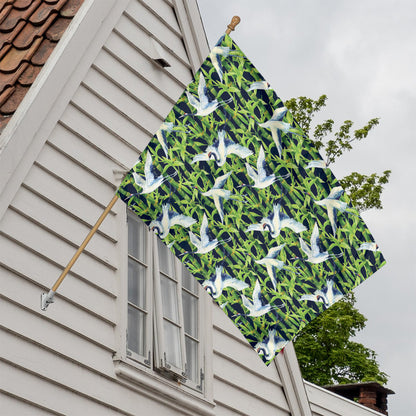 Watercolor Crane Bird Pattern Print House Flag