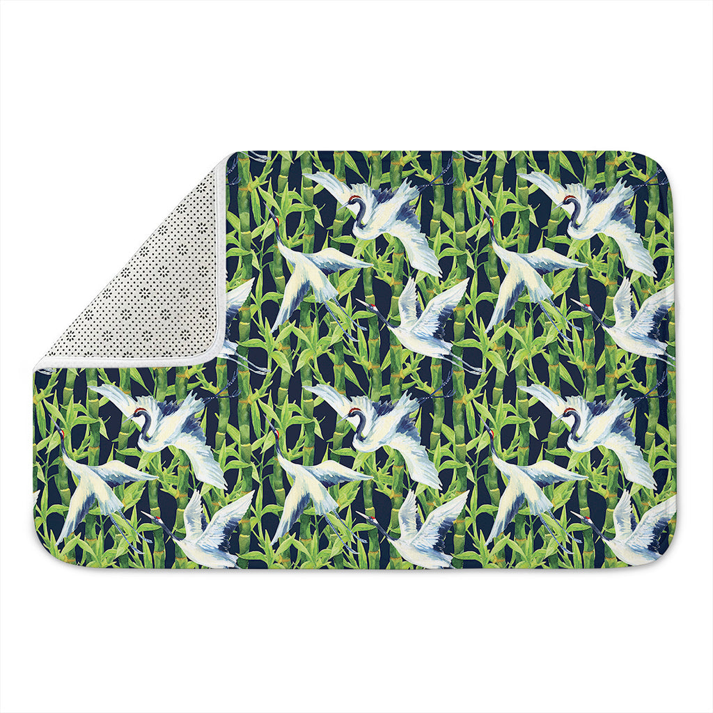 Watercolor Crane Bird Pattern Print Indoor Door Mat