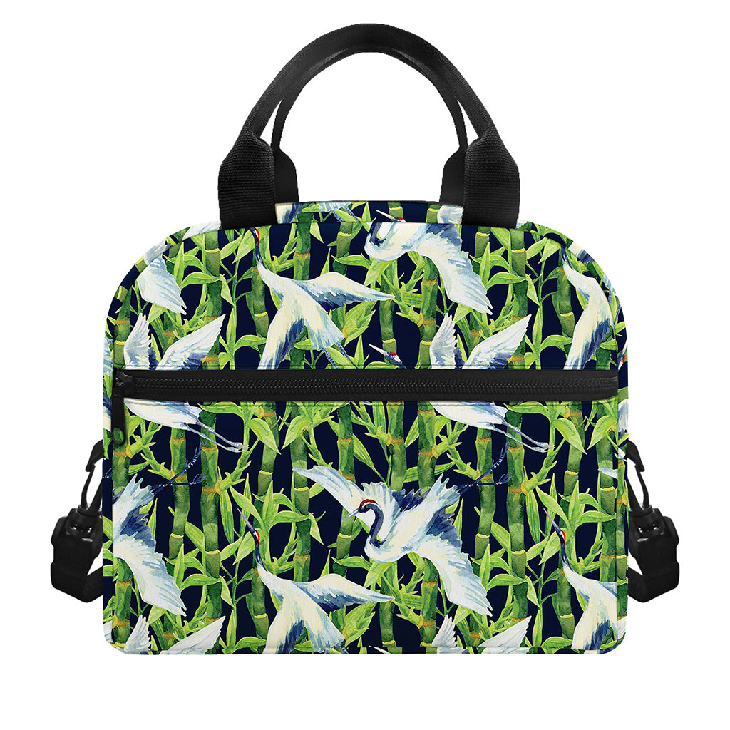 Watercolor Crane Bird Pattern Print Insulated Lunch Bag