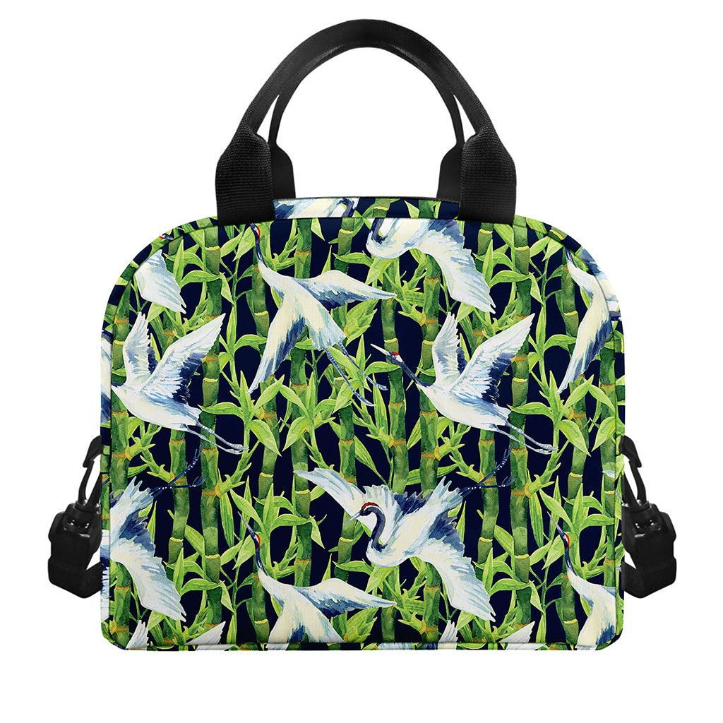 Watercolor Crane Bird Pattern Print Insulated Lunch Bag
