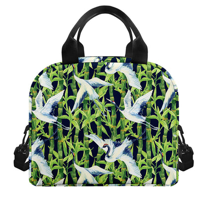 Watercolor Crane Bird Pattern Print Insulated Lunch Bag