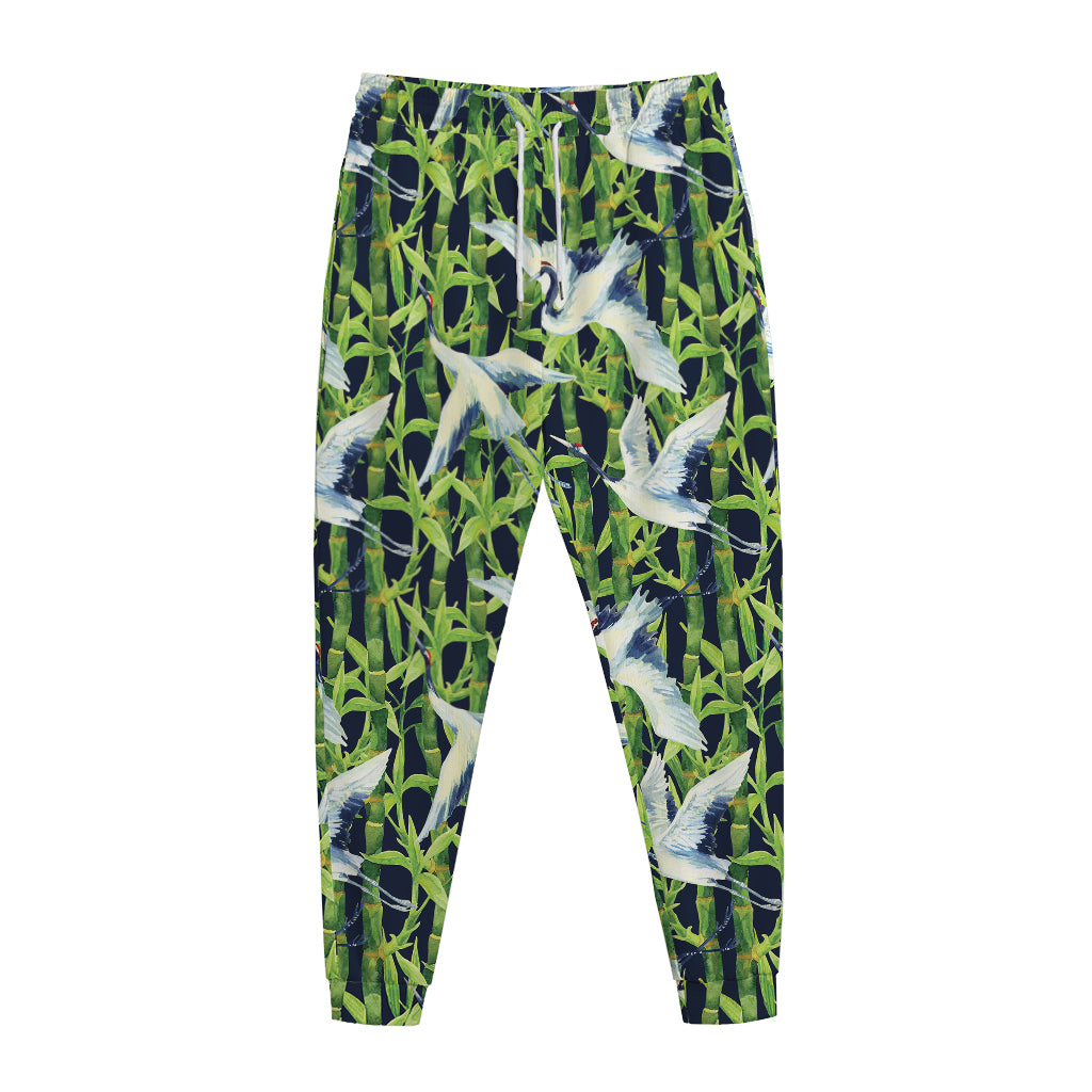 Watercolor Crane Bird Pattern Print Jogger Pants