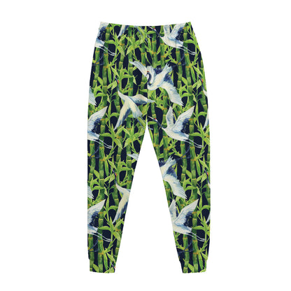 Watercolor Crane Bird Pattern Print Jogger Pants