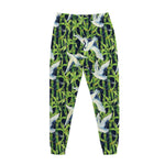 Watercolor Crane Bird Pattern Print Jogger Pants