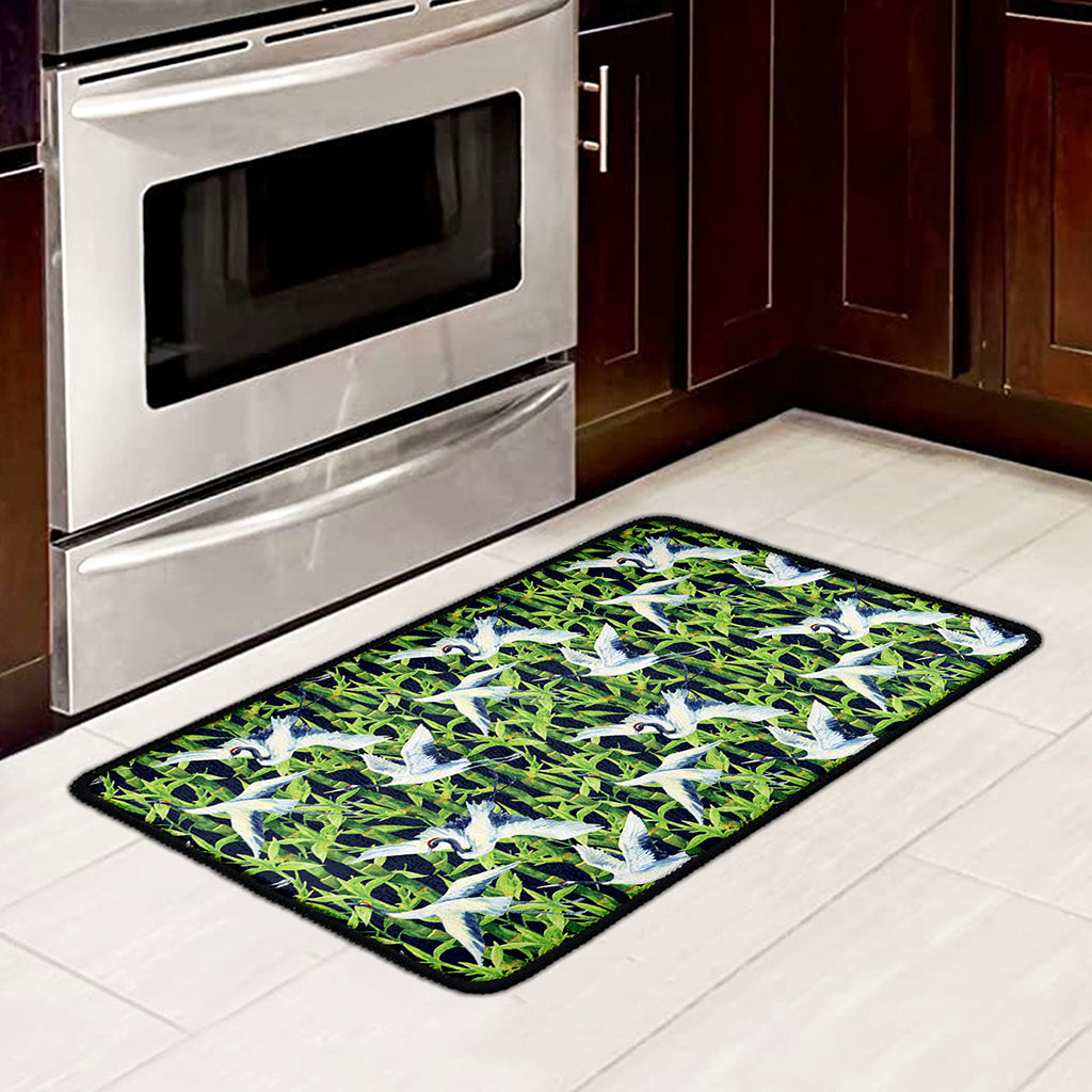Watercolor Crane Bird Pattern Print Kitchen Mat