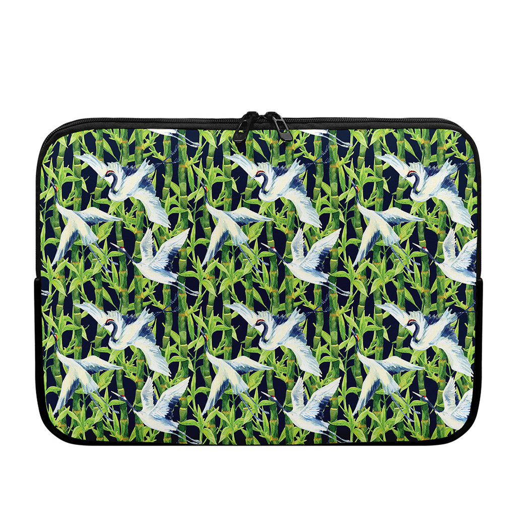 Watercolor Crane Bird Pattern Print Laptop Sleeve