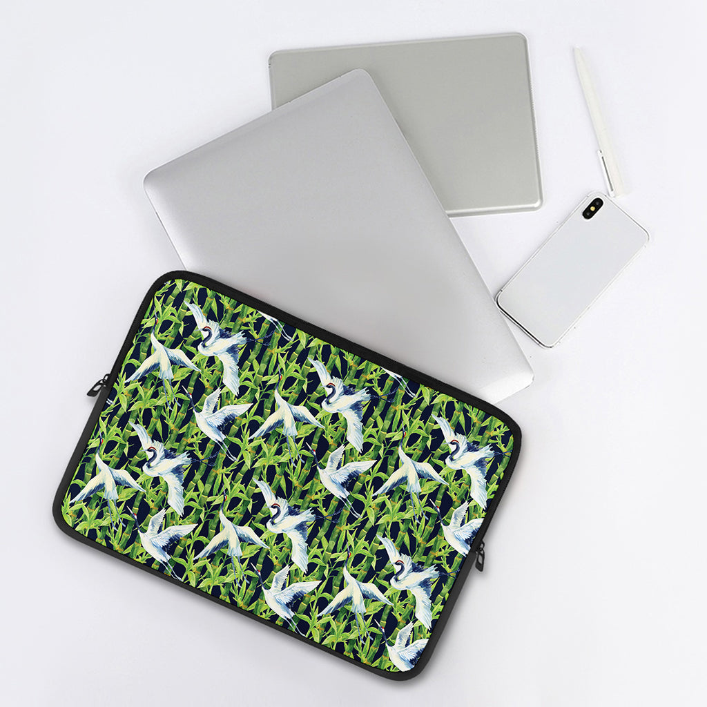 Watercolor Crane Bird Pattern Print Laptop Sleeve