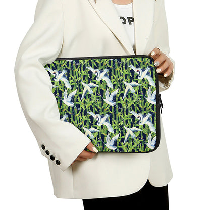 Watercolor Crane Bird Pattern Print Laptop Sleeve