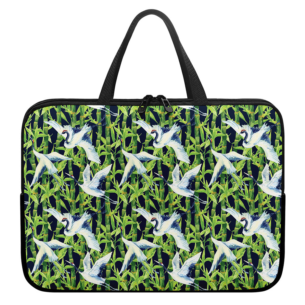 Watercolor Crane Bird Pattern Print Laptop Sleeve With Handle