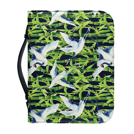 Watercolor Crane Bird Pattern Print Leather Bible Cover