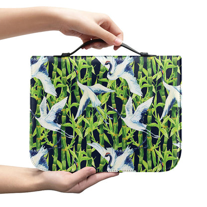 Watercolor Crane Bird Pattern Print Leather Bible Cover