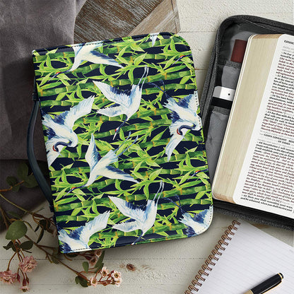 Watercolor Crane Bird Pattern Print Leather Bible Cover