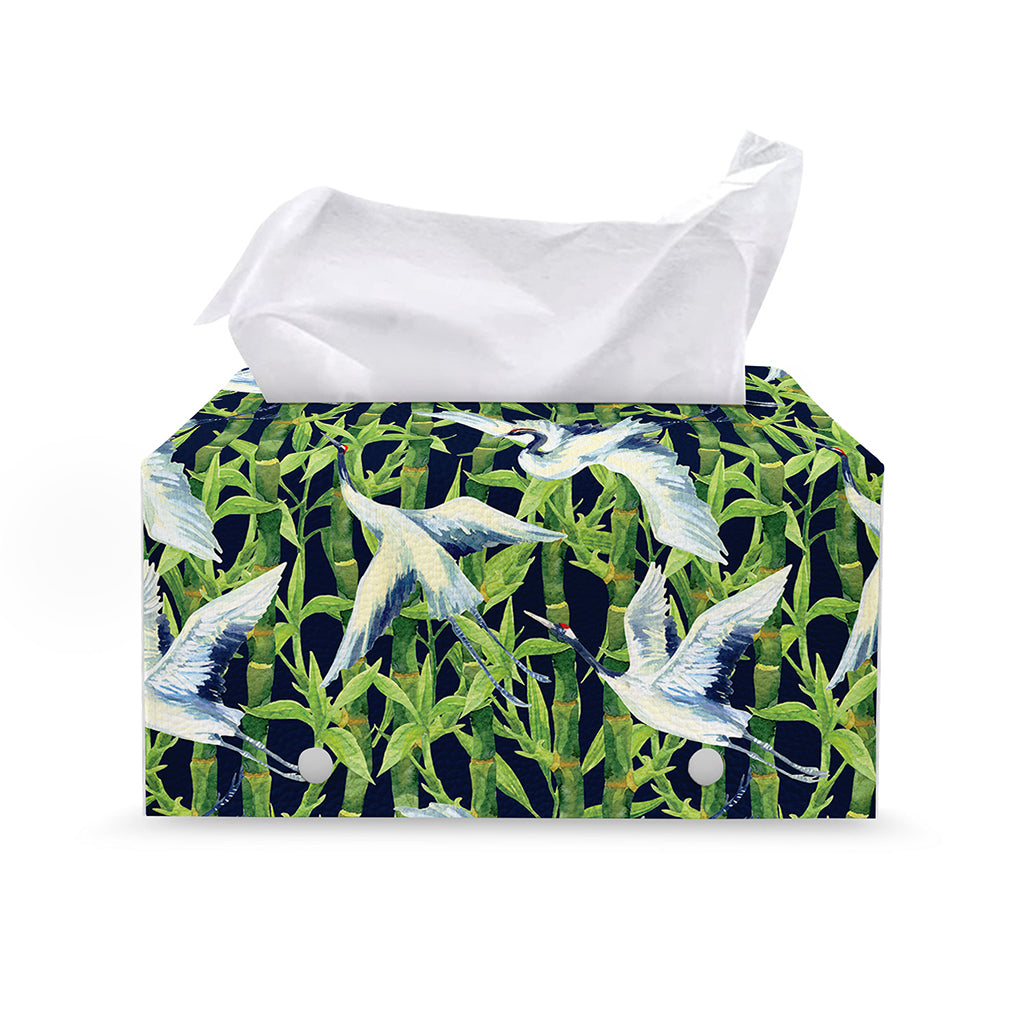 Watercolor Crane Bird Pattern Print Leather Tissue Box Cover