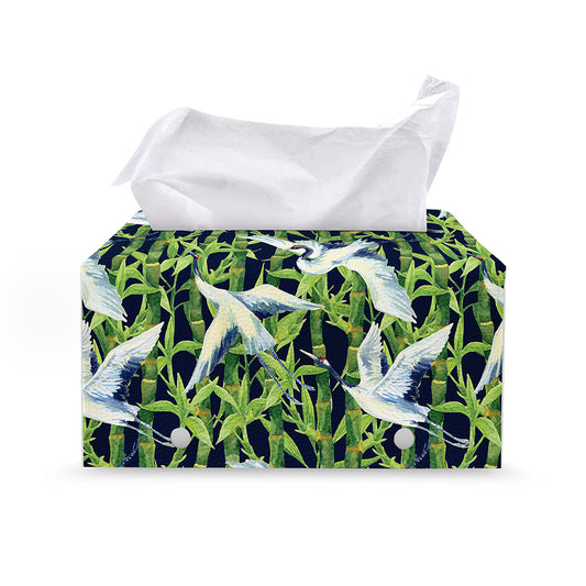 Watercolor Crane Bird Pattern Print Leather Tissue Box Cover