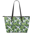 Watercolor Crane Bird Pattern Print Leather Tote Bag With Zipper