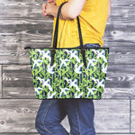 Watercolor Crane Bird Pattern Print Leather Tote Bag