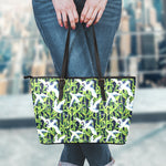 Watercolor Crane Bird Pattern Print Leather Tote Bag