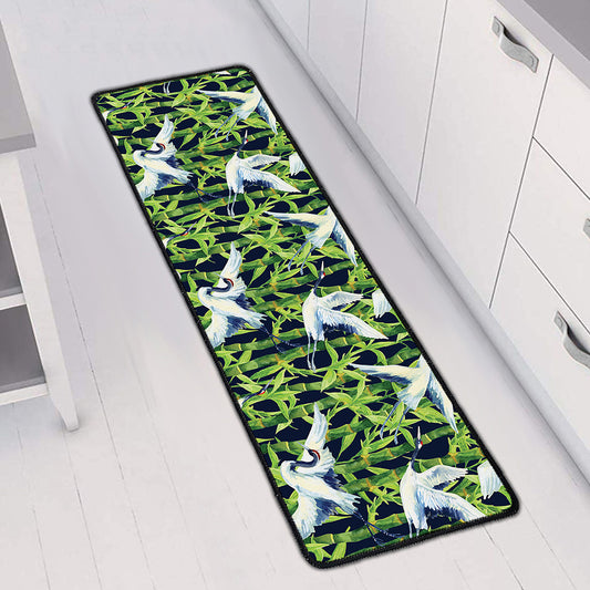 Watercolor Crane Bird Pattern Print Long Kitchen Mat
