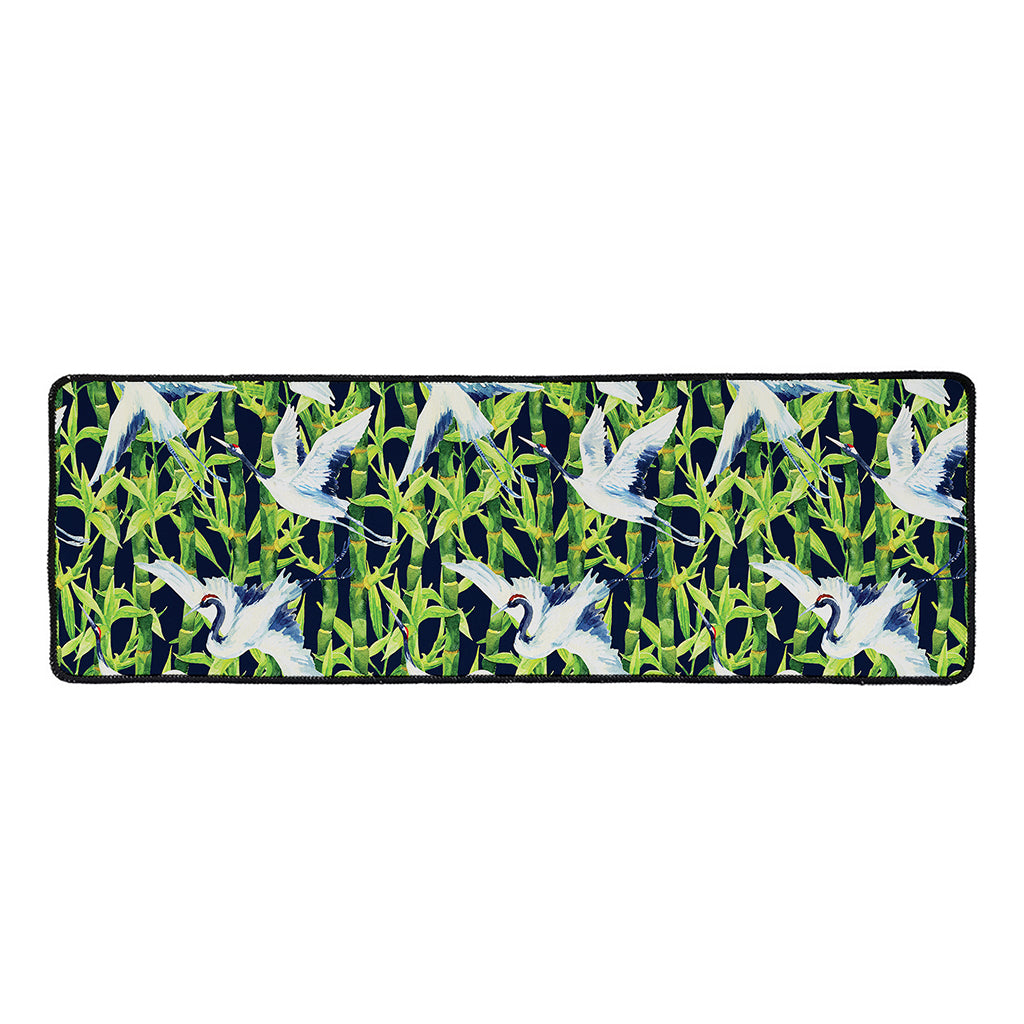 Watercolor Crane Bird Pattern Print Long Kitchen Mat