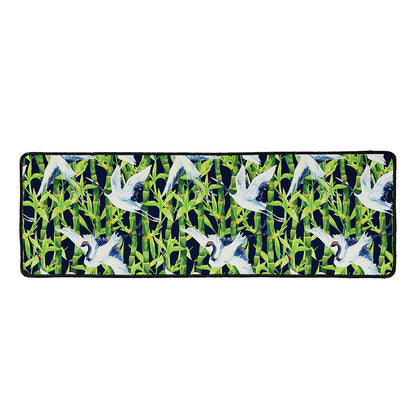 Watercolor Crane Bird Pattern Print Long Kitchen Mat