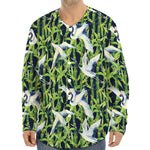 Watercolor Crane Bird Pattern Print Long Sleeve Baseball Jersey