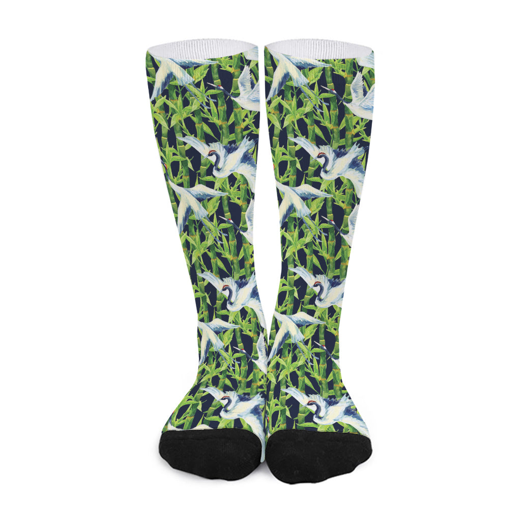 Watercolor Crane Bird Pattern Print Long Socks