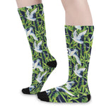 Watercolor Crane Bird Pattern Print Long Socks