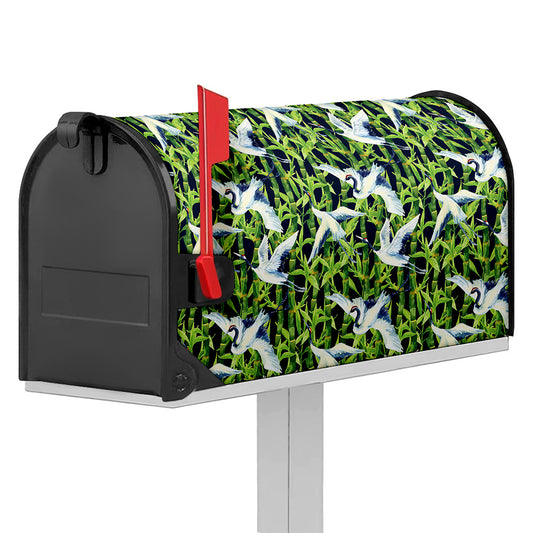Watercolor Crane Bird Pattern Print Mailbox Cover