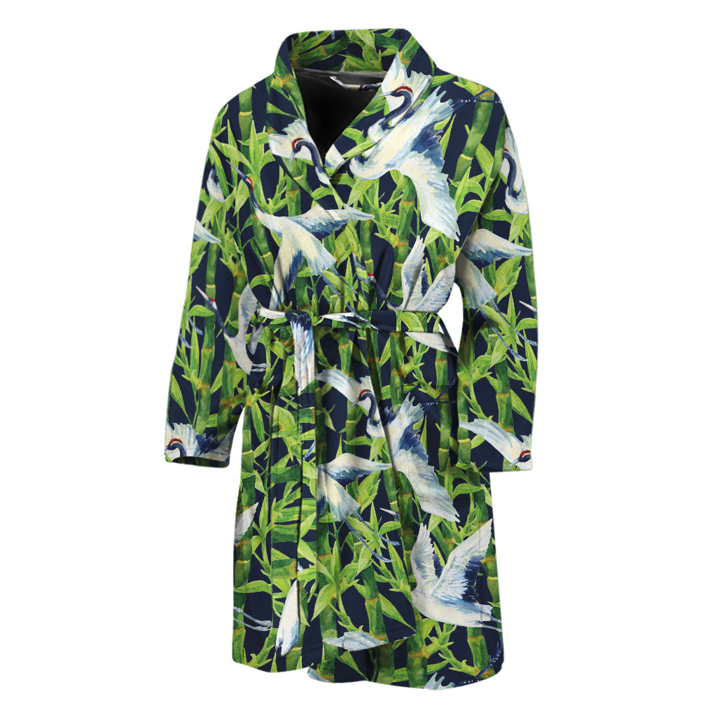 Watercolor Crane Bird Pattern Print Men's Bathrobe