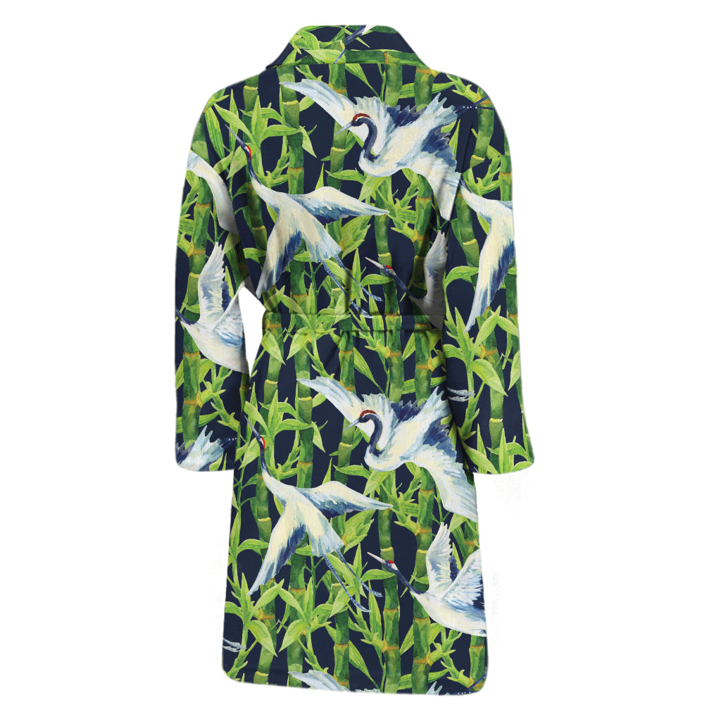 Watercolor Crane Bird Pattern Print Men's Bathrobe