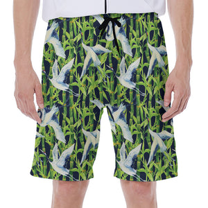 Watercolor Crane Bird Pattern Print Men's Beach Shorts