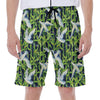 Watercolor Crane Bird Pattern Print Men's Beach Shorts