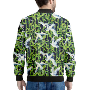 Watercolor Crane Bird Pattern Print Men's Bomber Jacket