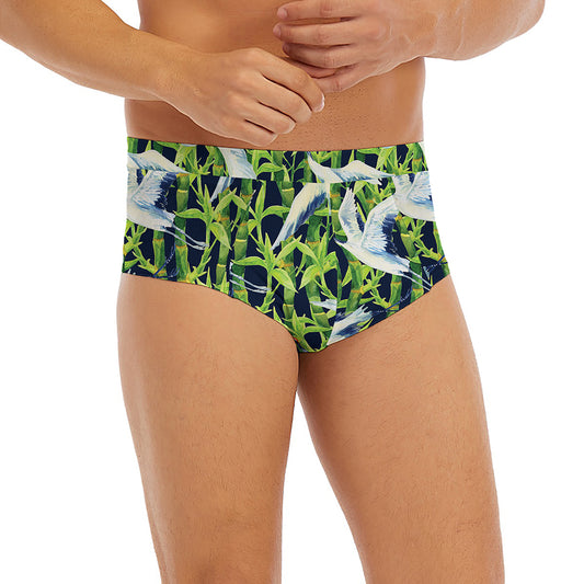 Watercolor Crane Bird Pattern Print Men's Briefs