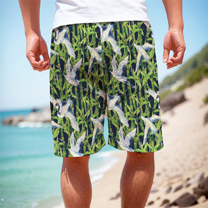 Watercolor Crane Bird Pattern Print Men's Cargo Shorts