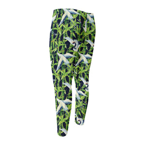 Watercolor Crane Bird Pattern Print Men's Compression Pants