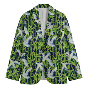 Watercolor Crane Bird Pattern Print Men's Cotton Blazer