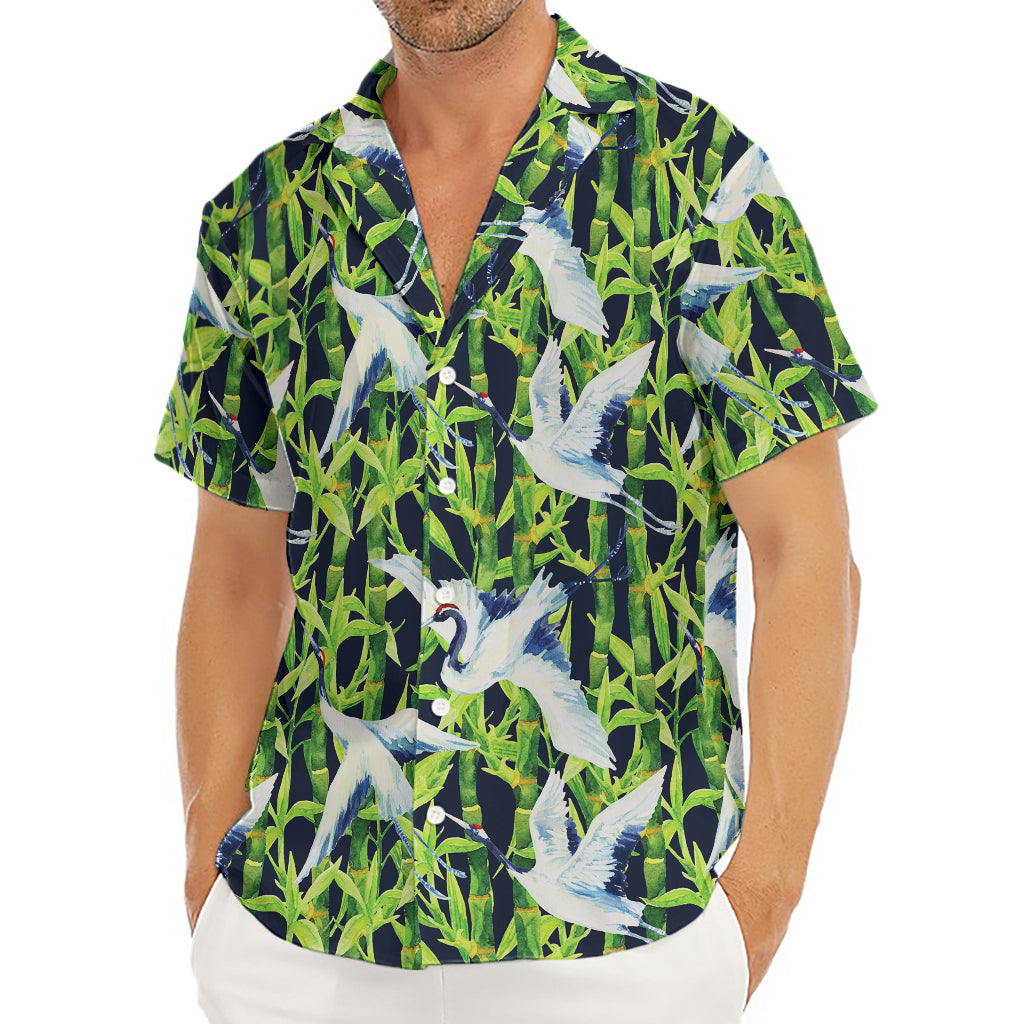 Watercolor Crane Bird Pattern Print Men's Deep V-Neck Shirt