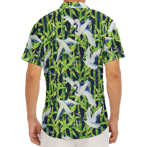 Watercolor Crane Bird Pattern Print Men's Deep V-Neck Shirt